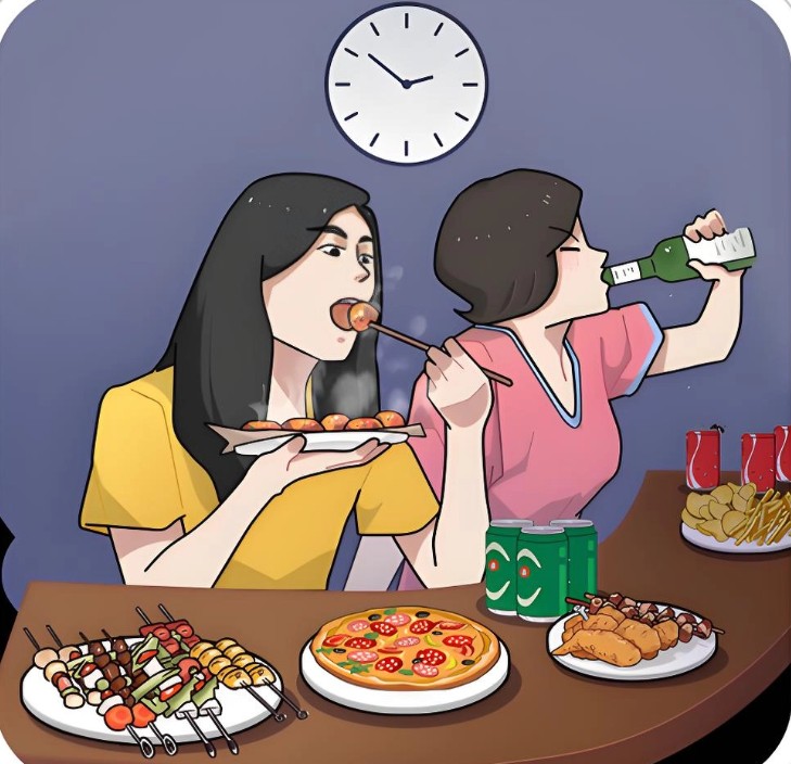 “熬夜+宵夜”,双重伤身可不行 “熬夜+宵夜”,双重伤身可不行